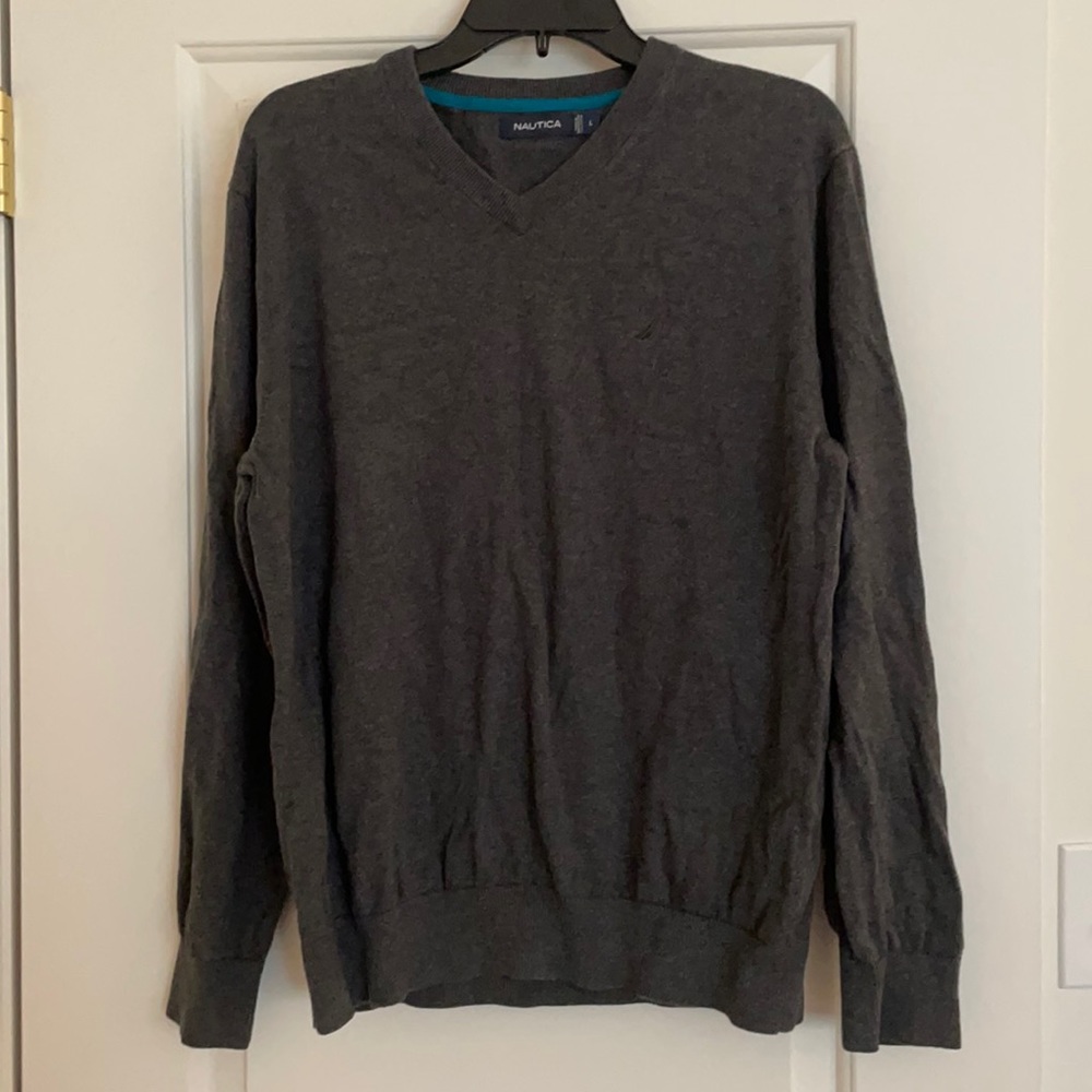 Nautica Dark Gray V-Neck Sweater